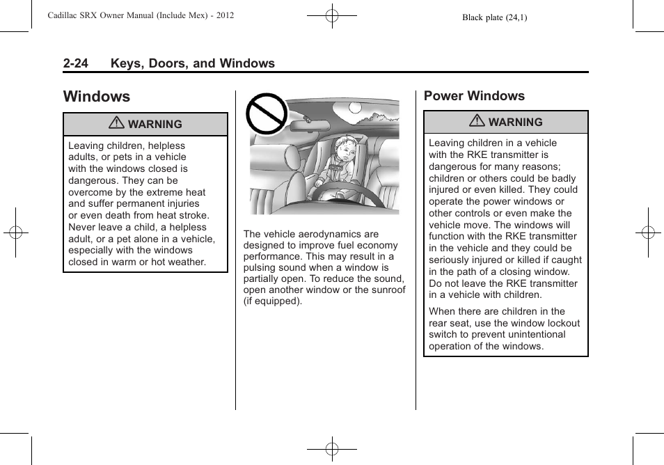 Windows, Power windows, Windows -24 | Windows -24 power windows -24 | Cadillac 2012 SRX User Manual | Page 56 / 512