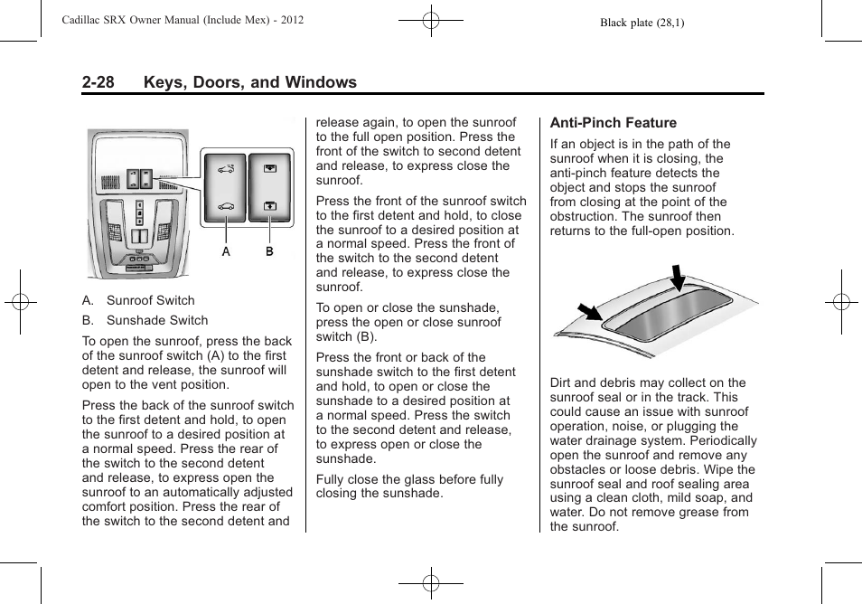 28 keys, doors, and windows | Cadillac 2012 SRX User Manual | Page 60 / 512