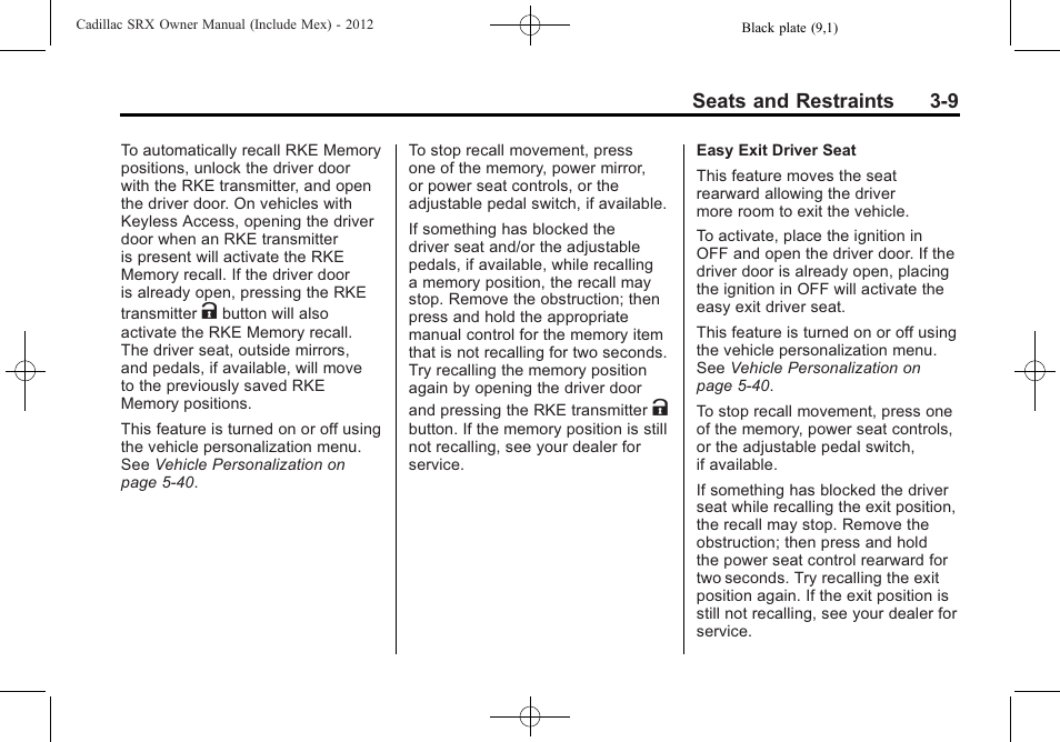 Cadillac 2012 SRX User Manual | Page 69 / 512