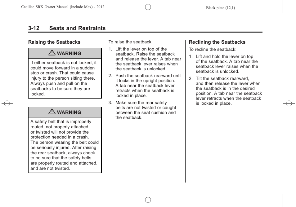 Cadillac 2012 SRX User Manual | Page 72 / 512