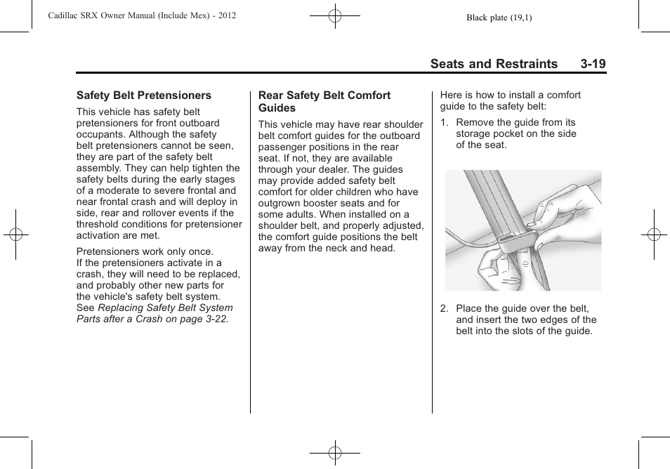 Seats and restraints 3-19 | Cadillac 2012 SRX User Manual | Page 79 / 512