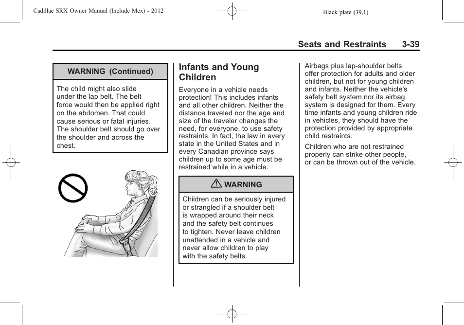 Infants and young children, Infants and young, Children -39 | Cadillac 2012 SRX User Manual | Page 99 / 512