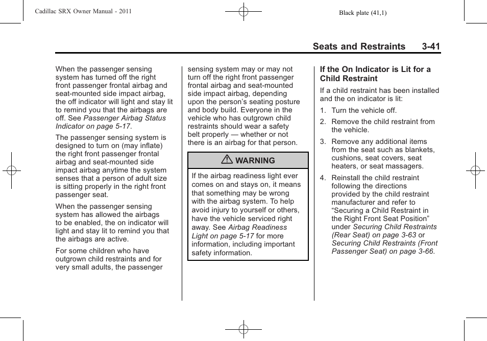 Cadillac 2011 SRX User Manual | Page 103 / 502