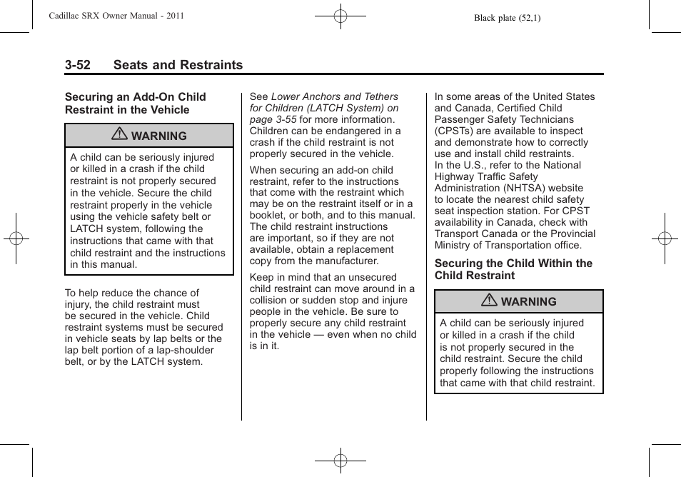 Cadillac 2011 SRX User Manual | Page 114 / 502