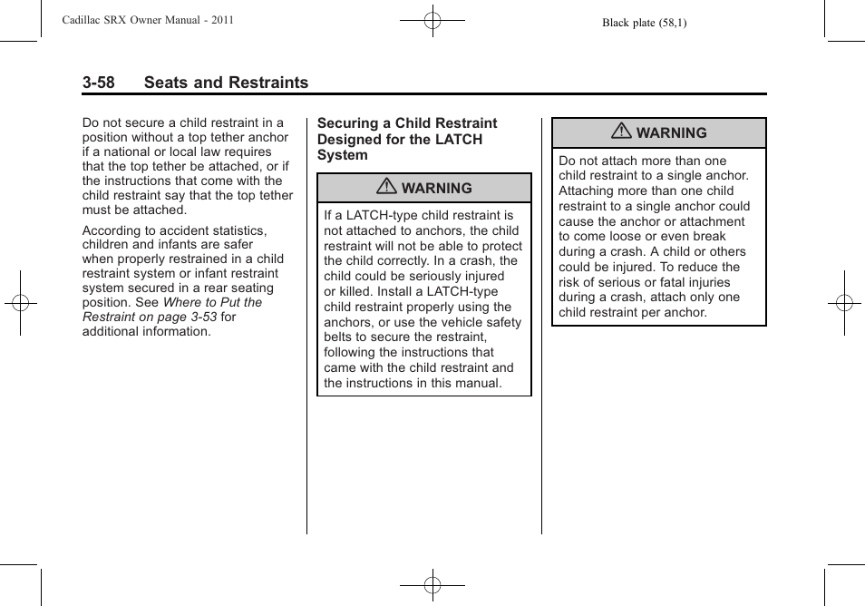 Cadillac 2011 SRX User Manual | Page 120 / 502