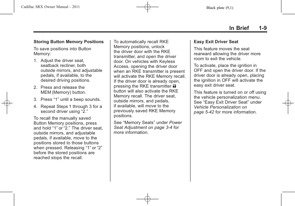 Cadillac 2011 SRX User Manual | Page 15 / 502