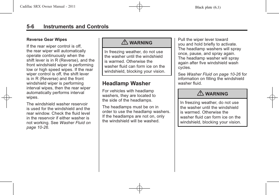 Headlamp washer, Headlamp washer -6 | Cadillac 2011 SRX User Manual | Page 150 / 502