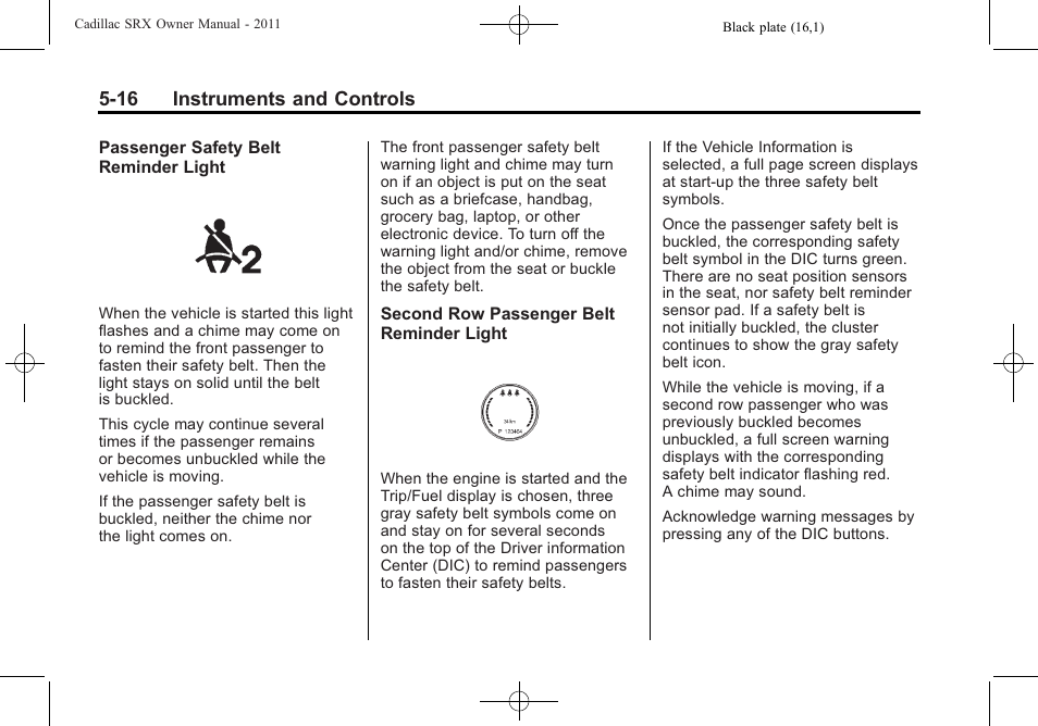 16 instruments and controls | Cadillac 2011 SRX User Manual | Page 160 / 502