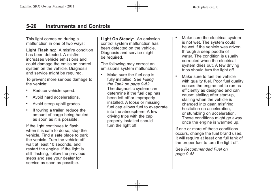 20 instruments and controls | Cadillac 2011 SRX User Manual | Page 164 / 502
