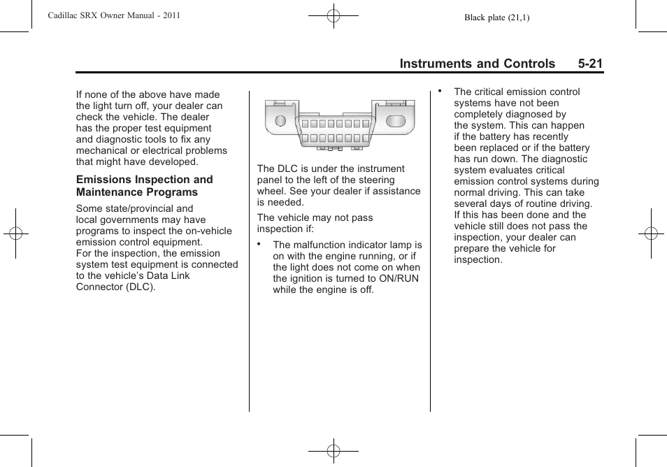 Instruments and controls 5-21 | Cadillac 2011 SRX User Manual | Page 165 / 502