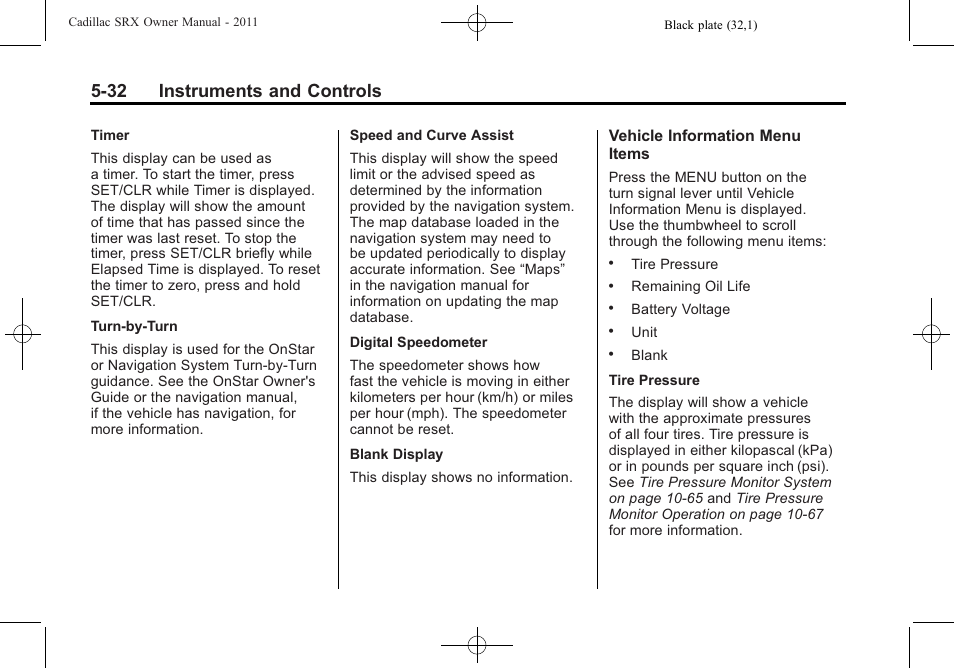 32 instruments and controls | Cadillac 2011 SRX User Manual | Page 176 / 502