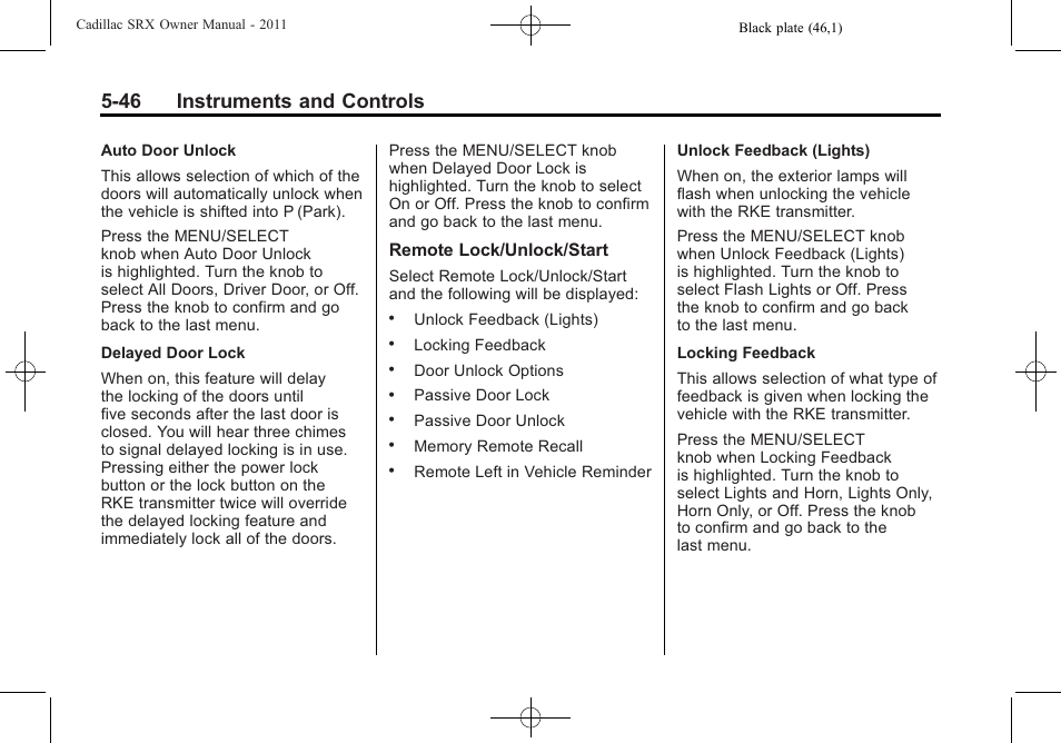 46 instruments and controls | Cadillac 2011 SRX User Manual | Page 190 / 502