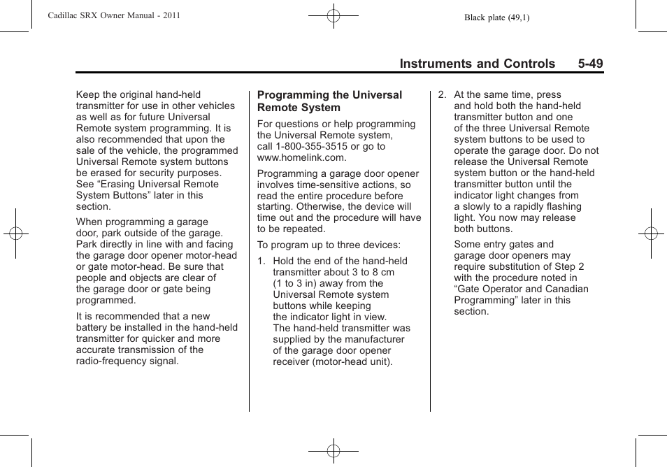 Instruments and controls 5-49 | Cadillac 2011 SRX User Manual | Page 193 / 502