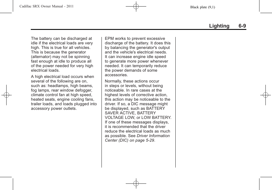Lighting 6-9 | Cadillac 2011 SRX User Manual | Page 205 / 502