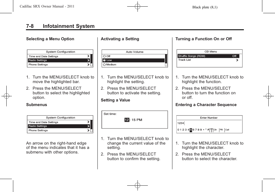 8 infotainment system | Cadillac 2011 SRX User Manual | Page 214 / 502