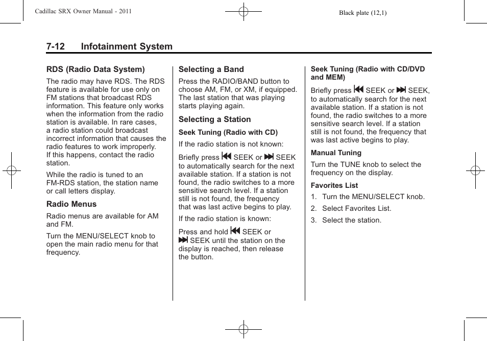 Cadillac 2011 SRX User Manual | Page 218 / 502
