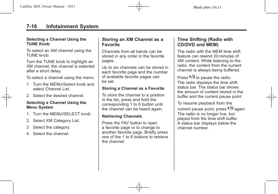 16 infotainment system | Cadillac 2011 SRX User Manual | Page 222 / 502