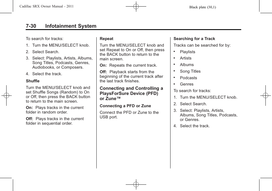 30 infotainment system | Cadillac 2011 SRX User Manual | Page 236 / 502