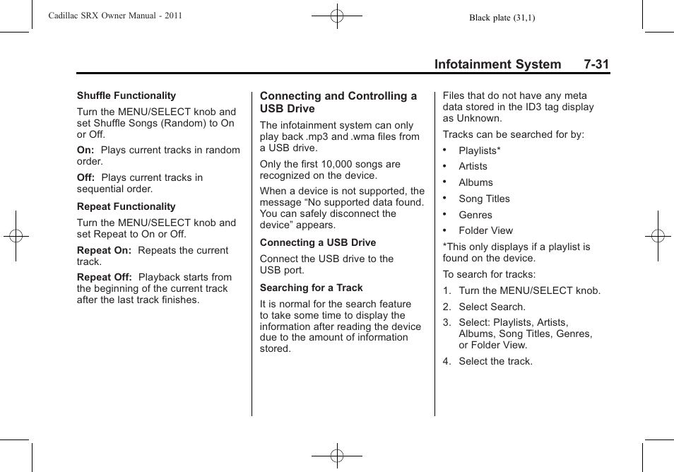 Infotainment system 7-31 | Cadillac 2011 SRX User Manual | Page 237 / 502