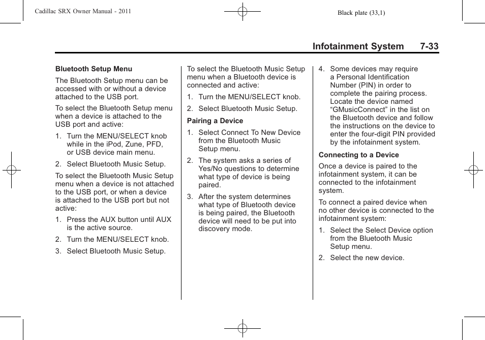 Infotainment system 7-33 | Cadillac 2011 SRX User Manual | Page 239 / 502