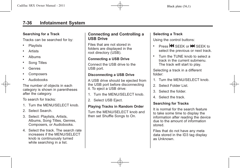 36 infotainment system | Cadillac 2011 SRX User Manual | Page 242 / 502