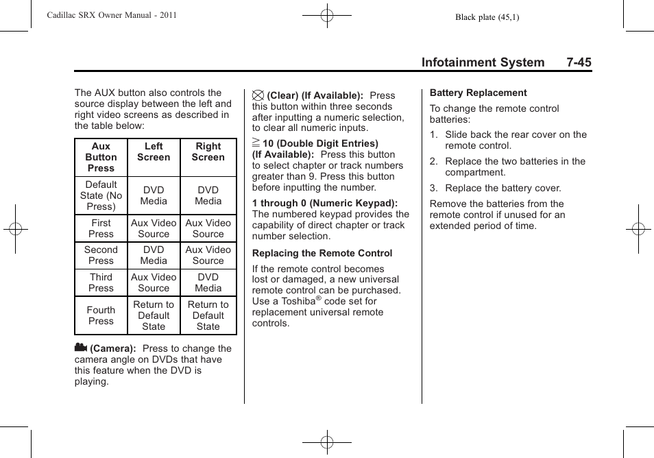 Infotainment system 7-45 | Cadillac 2011 SRX User Manual | Page 251 / 502