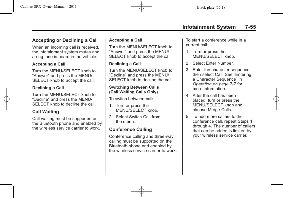 Infotainment system 7-55 | Cadillac 2011 SRX User Manual | Page 261 / 502