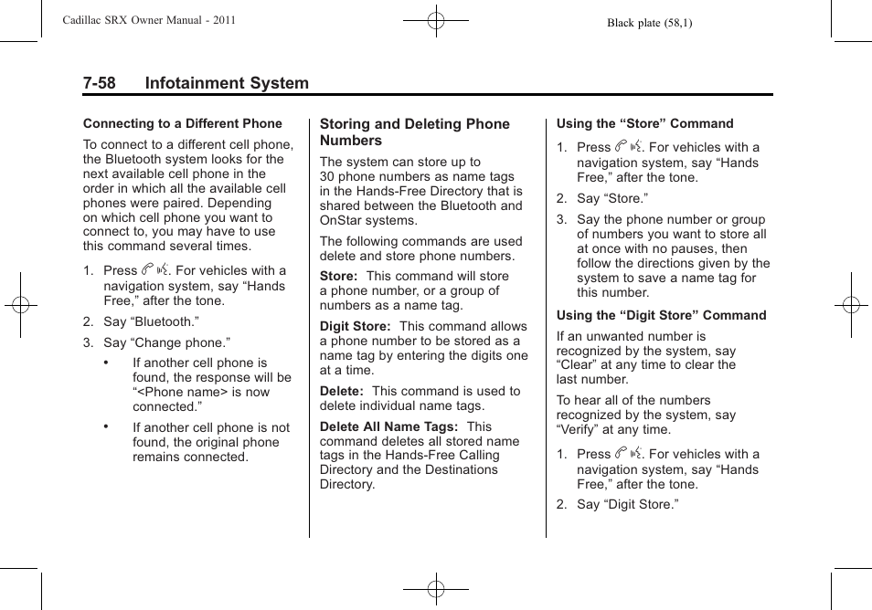 58 infotainment system | Cadillac 2011 SRX User Manual | Page 264 / 502