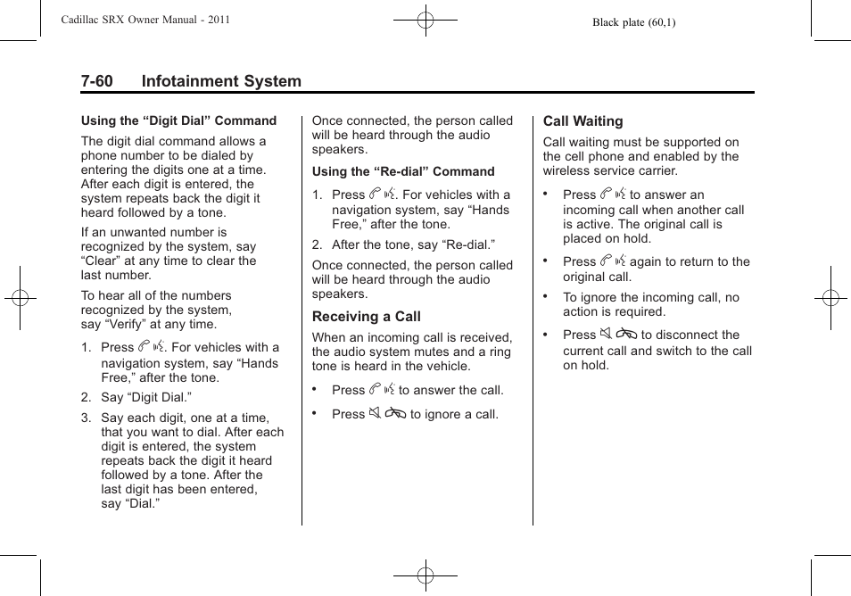 60 infotainment system | Cadillac 2011 SRX User Manual | Page 266 / 502