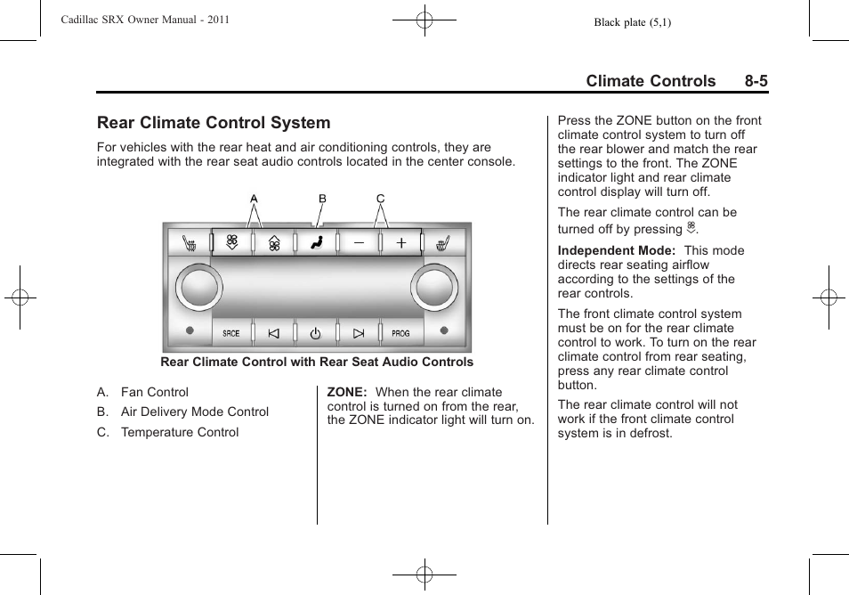 Rear climate control system, Rear climate control, System -5 | Cadillac 2011 SRX User Manual | Page 273 / 502