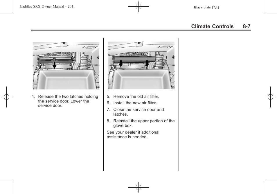 Climate controls 8-7 | Cadillac 2011 SRX User Manual | Page 275 / 502