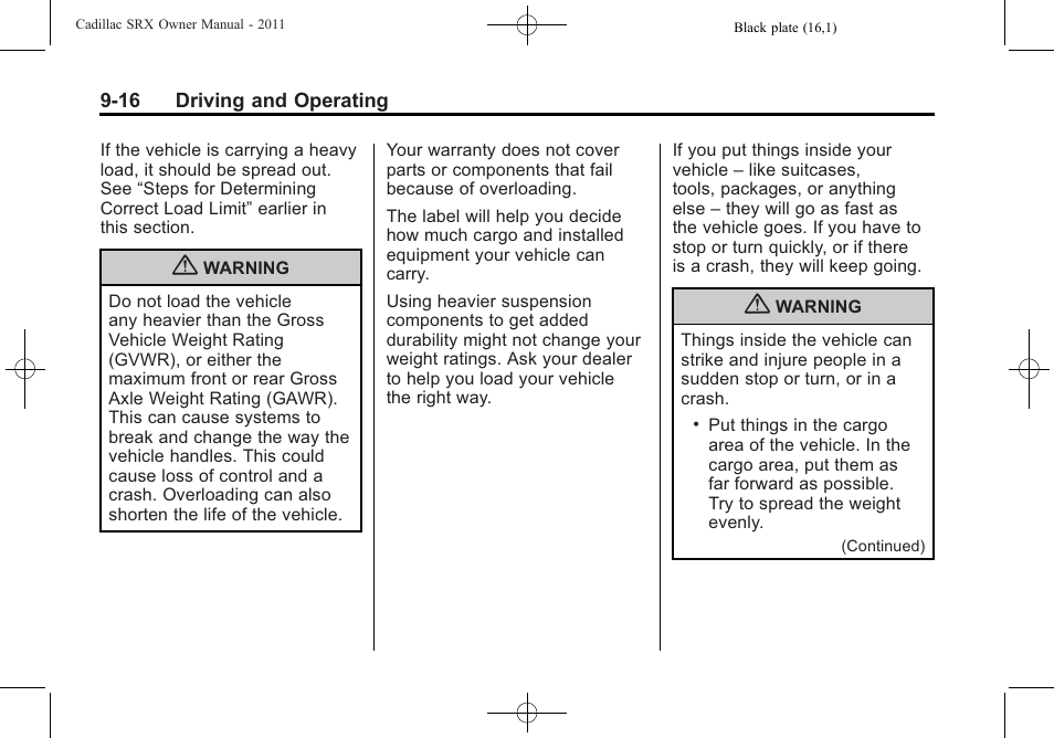 Cadillac 2011 SRX User Manual | Page 292 / 502