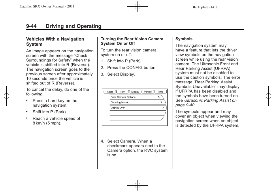 44 driving and operating | Cadillac 2011 SRX User Manual | Page 320 / 502