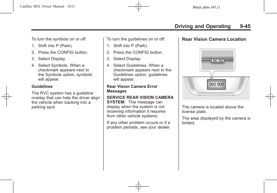 Driving and operating 9-45 | Cadillac 2011 SRX User Manual | Page 321 / 502