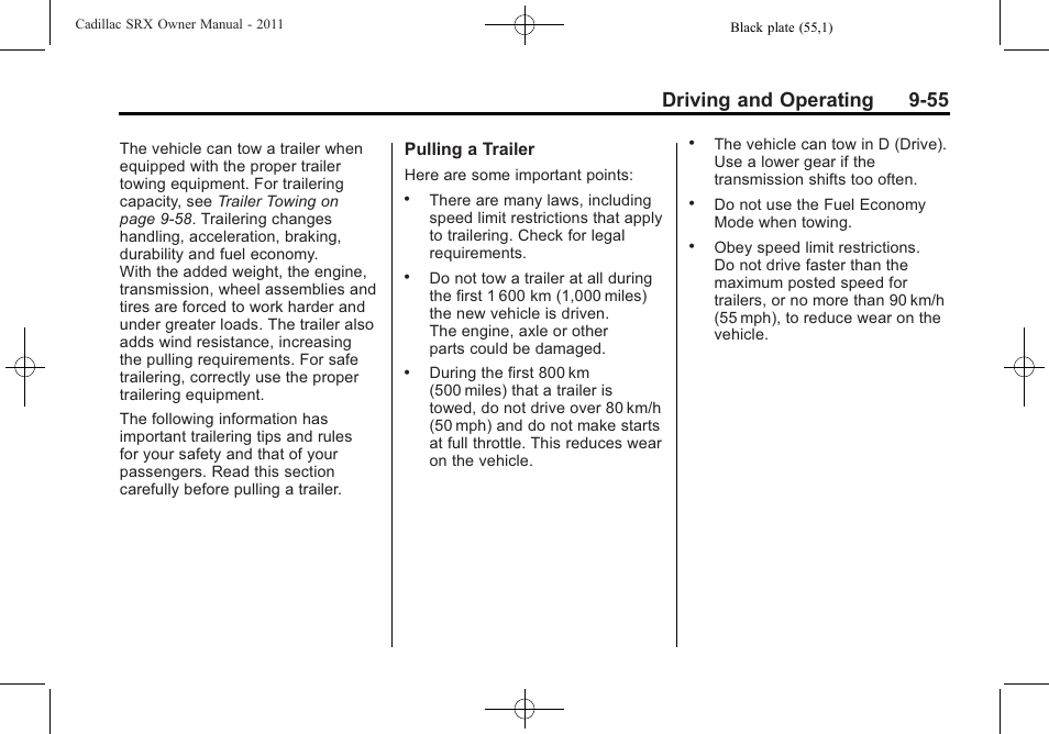 Driving and operating 9-55 | Cadillac 2011 SRX User Manual | Page 331 / 502