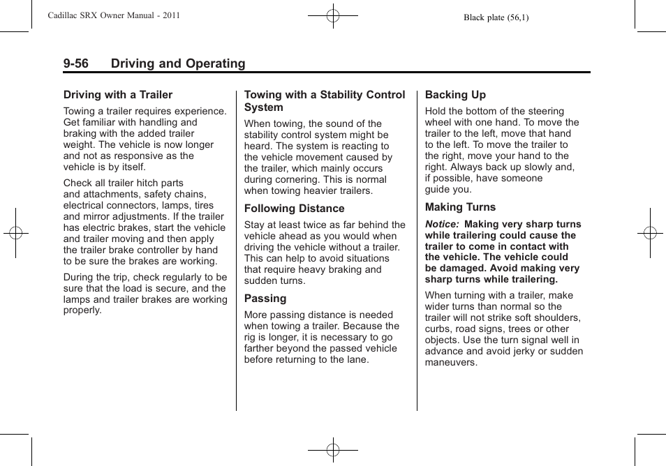 56 driving and operating | Cadillac 2011 SRX User Manual | Page 332 / 502