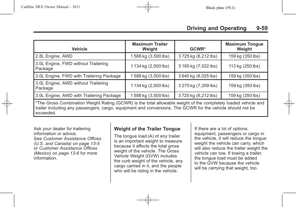Driving and operating 9-59 | Cadillac 2011 SRX User Manual | Page 335 / 502