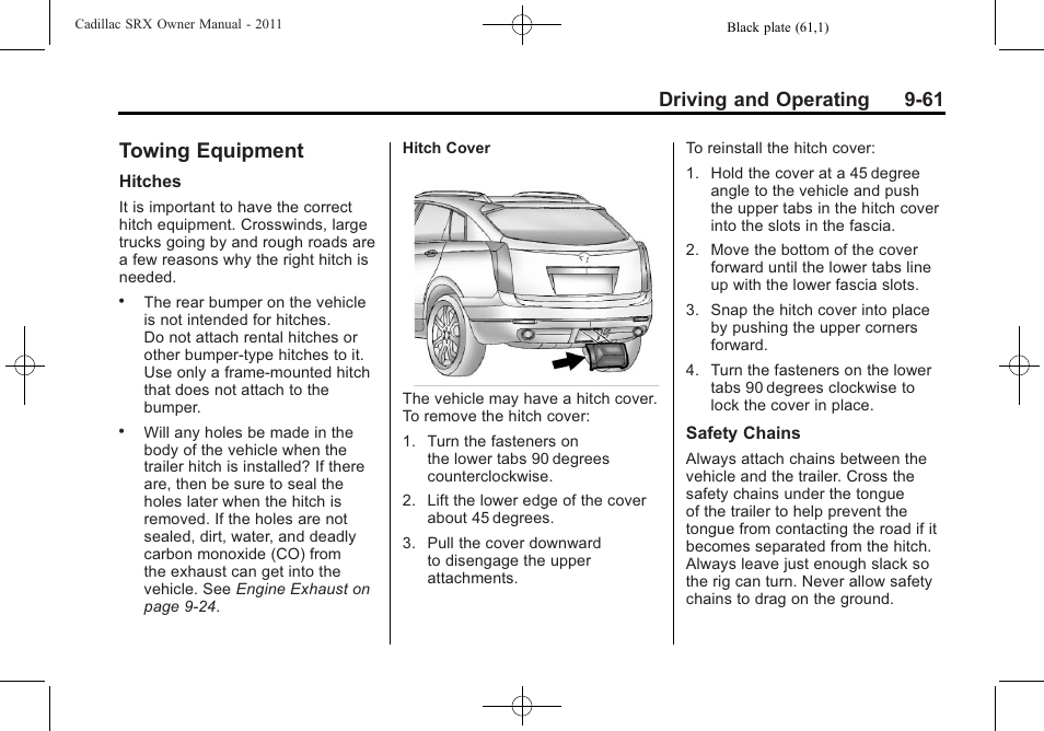 Towing equipment, Towing equipment -61, Step in | Driving and operating 9-61 | Cadillac 2011 SRX User Manual | Page 337 / 502