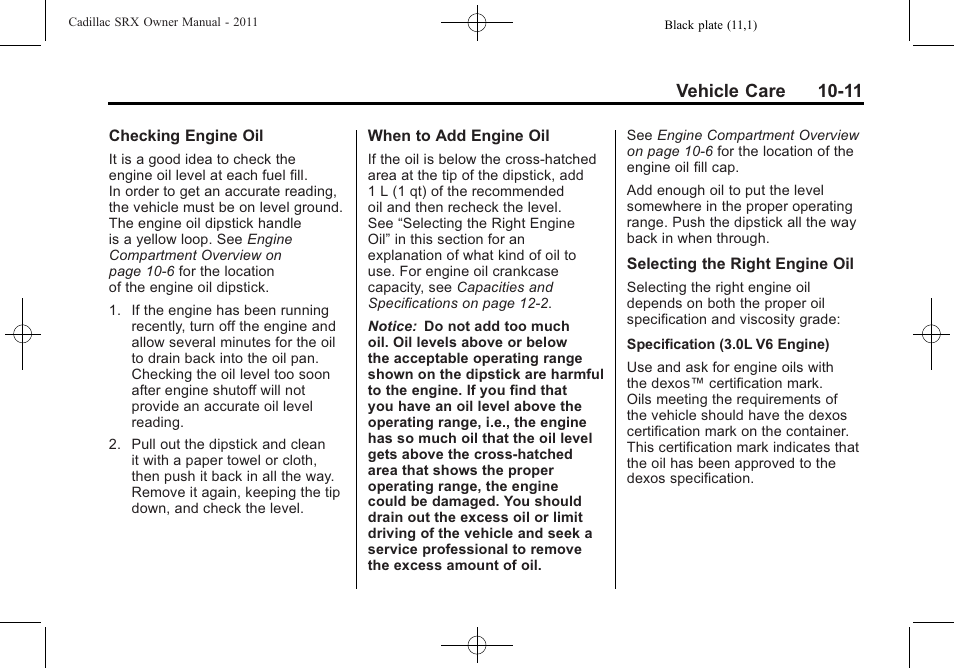 Vehicle care 10-11 | Cadillac 2011 SRX User Manual | Page 349 / 502