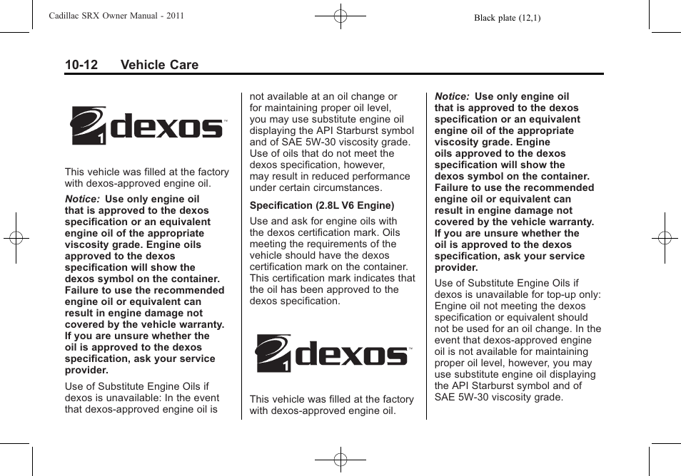 12 vehicle care | Cadillac 2011 SRX User Manual | Page 350 / 502