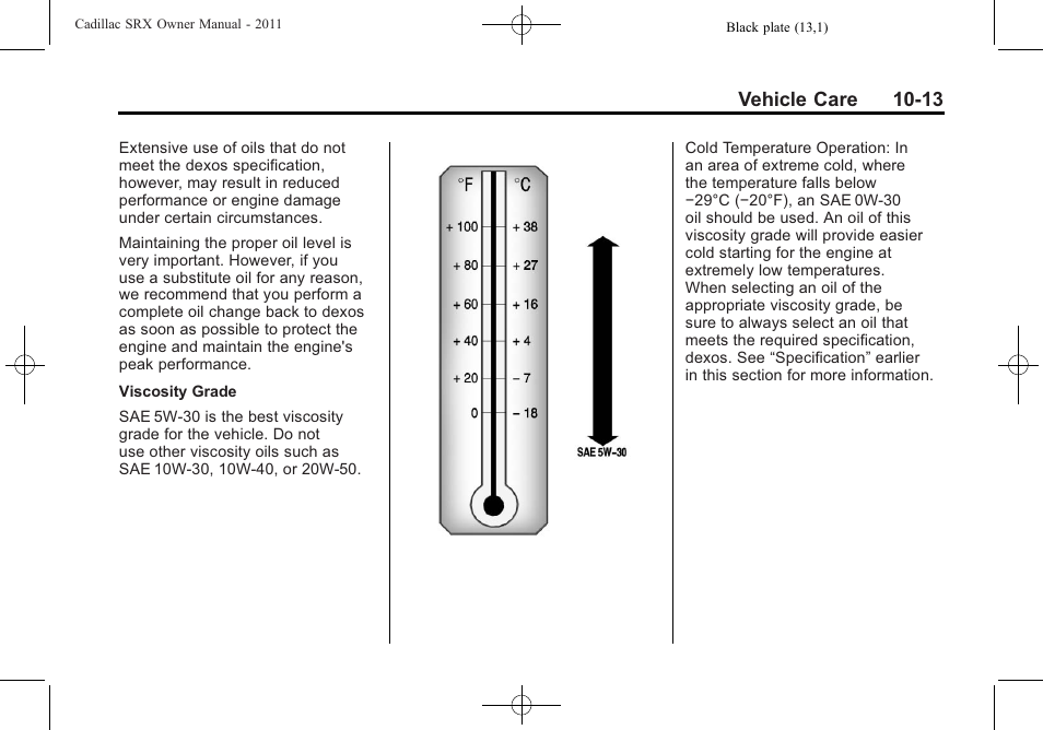 Vehicle care 10-13 | Cadillac 2011 SRX User Manual | Page 351 / 502