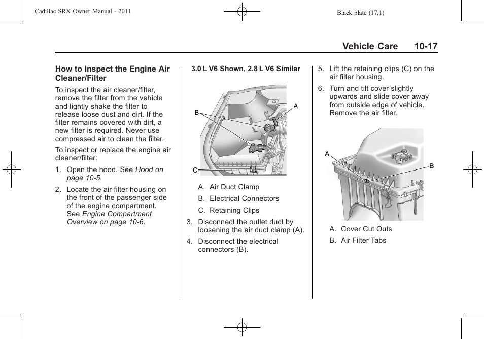 Vehicle care 10-17 | Cadillac 2011 SRX User Manual | Page 355 / 502