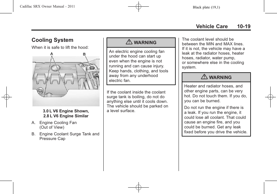 Cooling system, Cooling system -19 | Cadillac 2011 SRX User Manual | Page 357 / 502