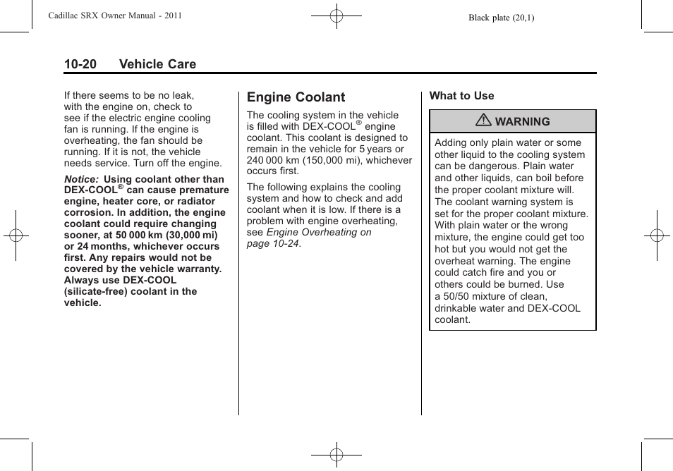 Engine coolant, Engine coolant -20, Bulb | Cadillac 2011 SRX User Manual | Page 358 / 502
