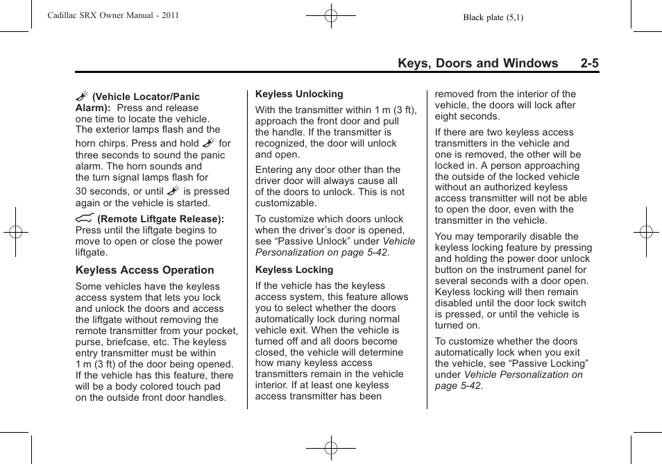 Cadillac 2011 SRX User Manual | Page 39 / 502
