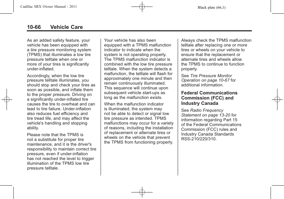 66 vehicle care | Cadillac 2011 SRX User Manual | Page 404 / 502