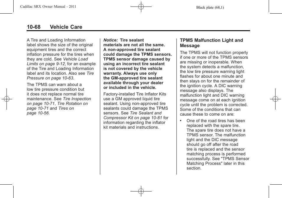 68 vehicle care | Cadillac 2011 SRX User Manual | Page 406 / 502
