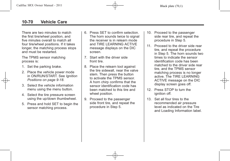70 vehicle care | Cadillac 2011 SRX User Manual | Page 408 / 502