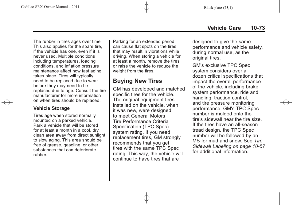 Buying new tires, Buying new tires -73 | Cadillac 2011 SRX User Manual | Page 411 / 502
