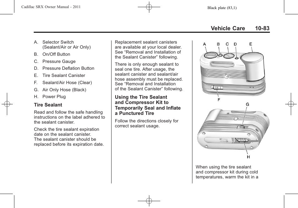 Vehicle care 10-83 | Cadillac 2011 SRX User Manual | Page 421 / 502